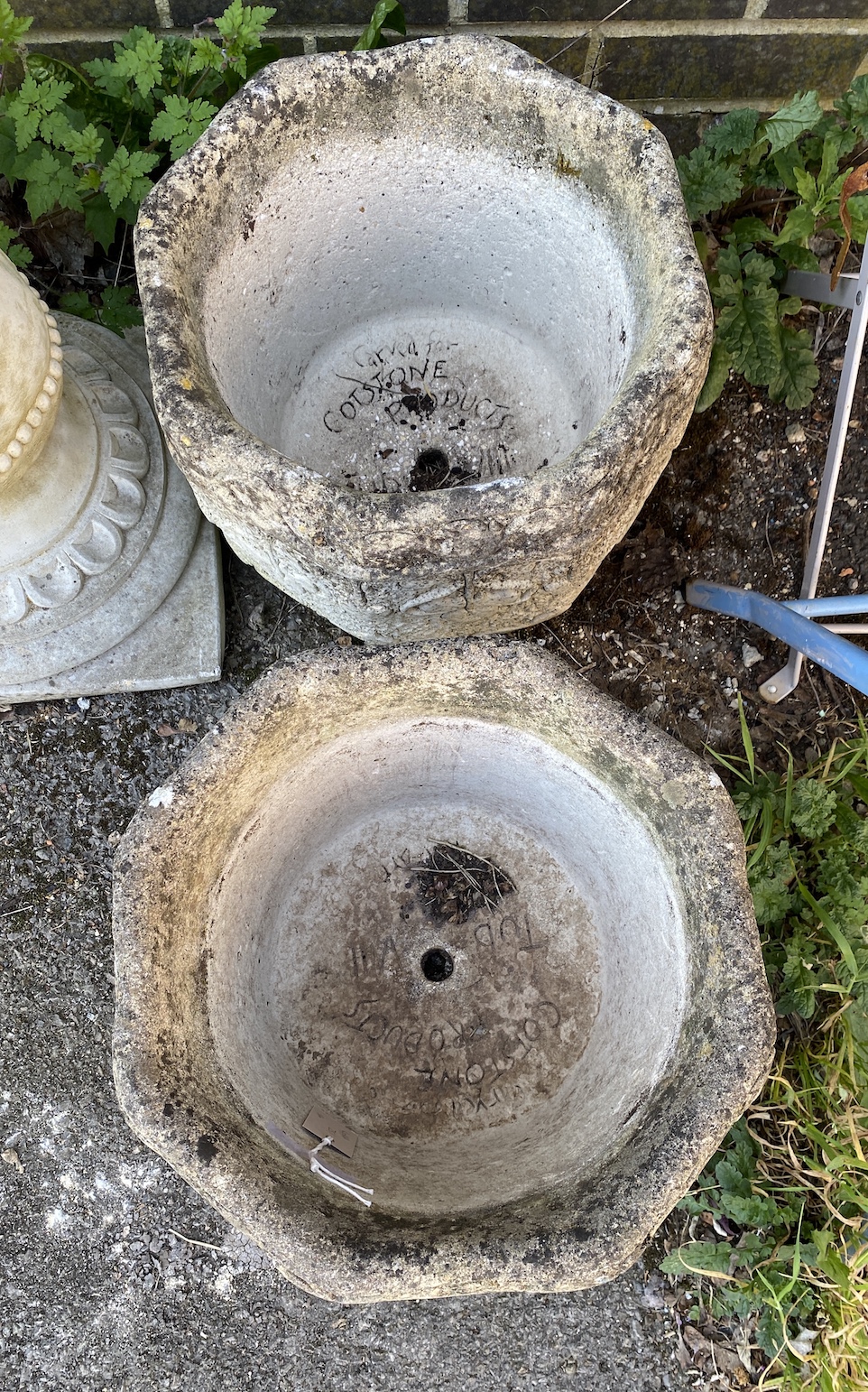 A pair of Cotstone octagonal Art Nouveau style garden planters, width 34cm, height 28cm *Please note the sale commences at 9am.
